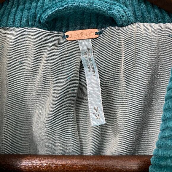 FREE PEOPLE Women's Sz M Teal Green Corduroy Stretch Jacket Pockets $148 - Picture 3 of 7